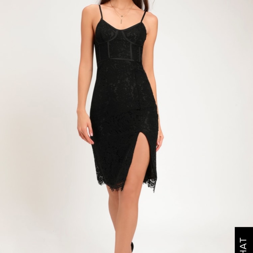 Black lace body con dress